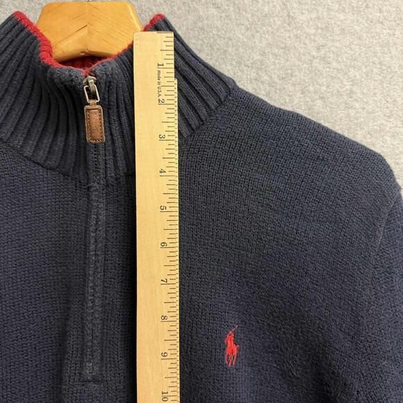 Polo Ralph Lauren Vintage Sweater Men’s Large Blue Striped Sleeve Knit 1/4 Zip - Picture 7 of 11